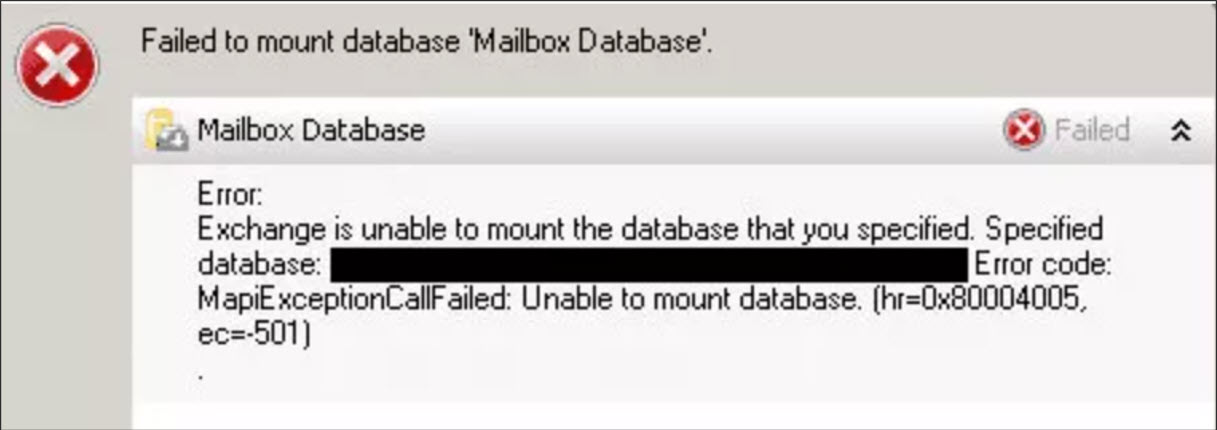 Failed to mount database "Mailbox Database"