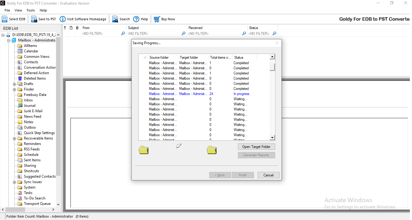 Preview Off line EDB   file data items